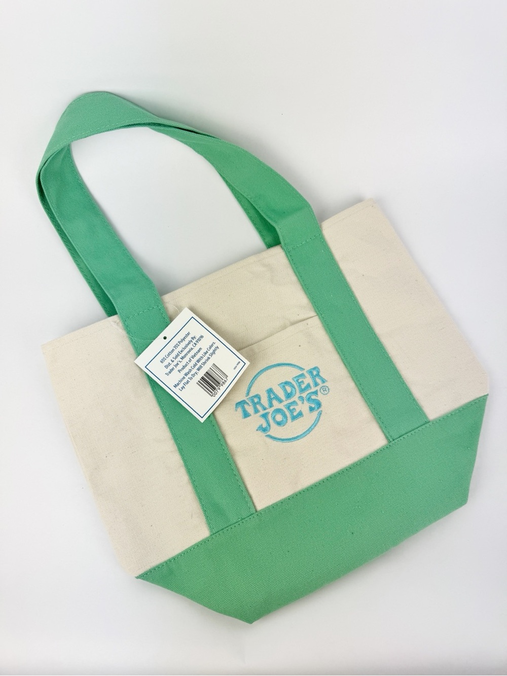 Trader Joe’s Limited Edition Turquoise and Cream Canvas Mini Tote Bag NWT